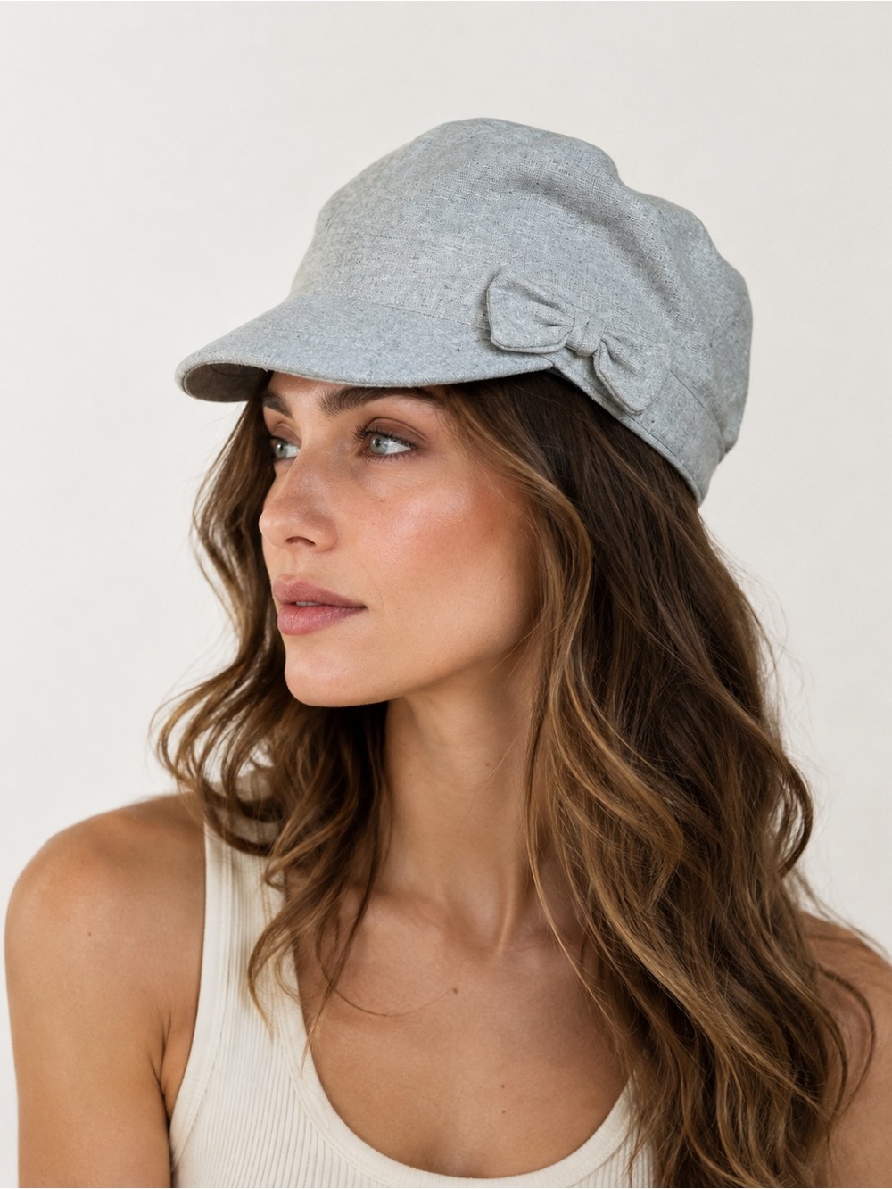 Vintage August Gray Cadet Newsboy Hat Bow Detail Size OS